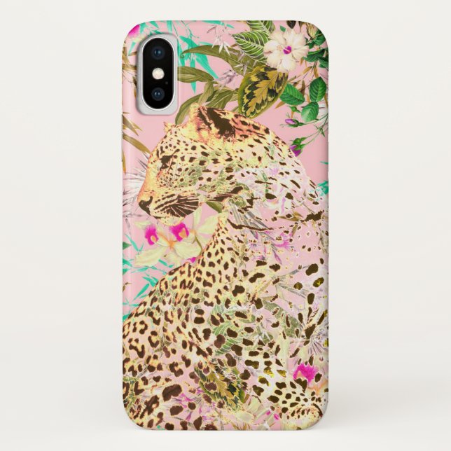 Tropical leopard print floral Hawaiian Case-Mate iPhone Case (Back)