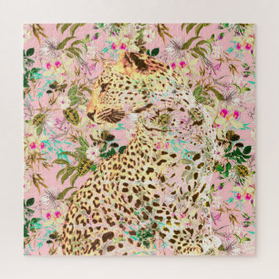 Tropical leopard print floral Hawaiian Jigsaw Puzzle