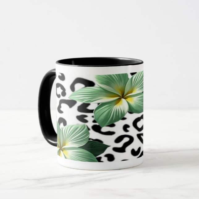Tropical Leopard Print Flowers  Mug (Front Left)
