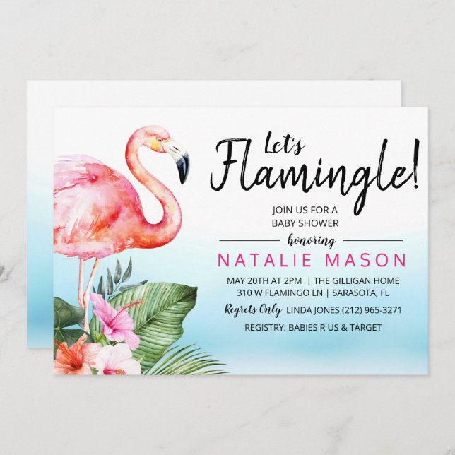 Tropical Let's Flamingle Baby Shower Invitation (Front/Back)