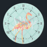 Tropical Let's Flamingle Flamingo & Pineapples Large Clock<br><div class="desc">Trendy tropical summer pineapple patterned pink flamingo clock featuring the phrase "Let's Flamingle".</div>