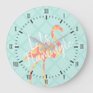 Tropical Let's Flamingle Flamingo & Pineapples Large Clock