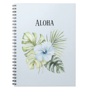 Tropical Light Blue Hibiscus Flower Leaves Aloha Notebook