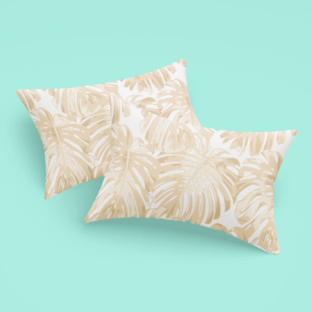 Tropical Light Cream Yellow Monstera Jungle Leaves Pillowcase (Creator Uploaded)