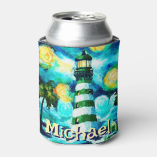 Tropical Lighthouse Coastal Nautical Personalised Can Cooler