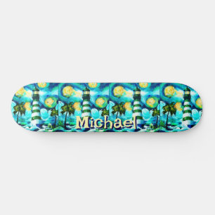 Tropical Lighthouse Coastal Nautical Personalised Skateboard