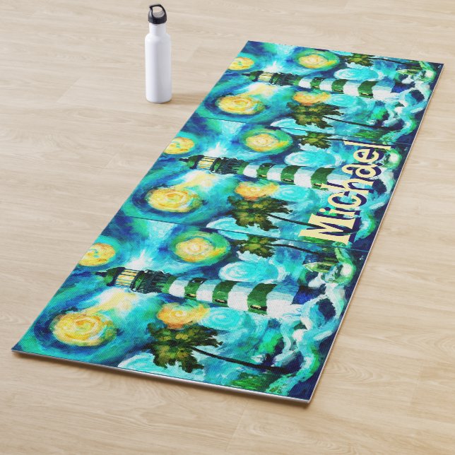 Tropical Lighthouse Coastal Nautical Personalised Yoga Mat (In Situ)