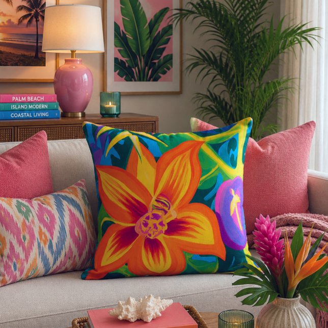 Tropical lilikoi floral throw pillow (Creator Uploaded)
