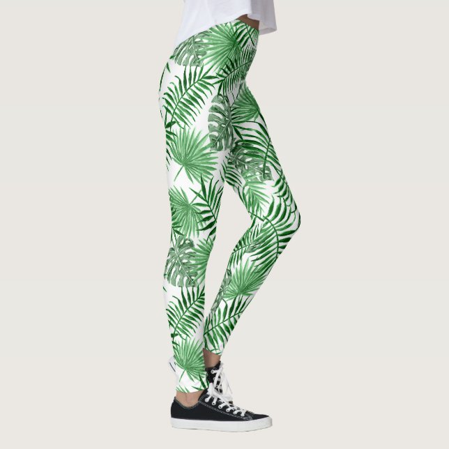 Tropical Lime Green Summer Palmtree Leafs Pattern Leggings (Right)