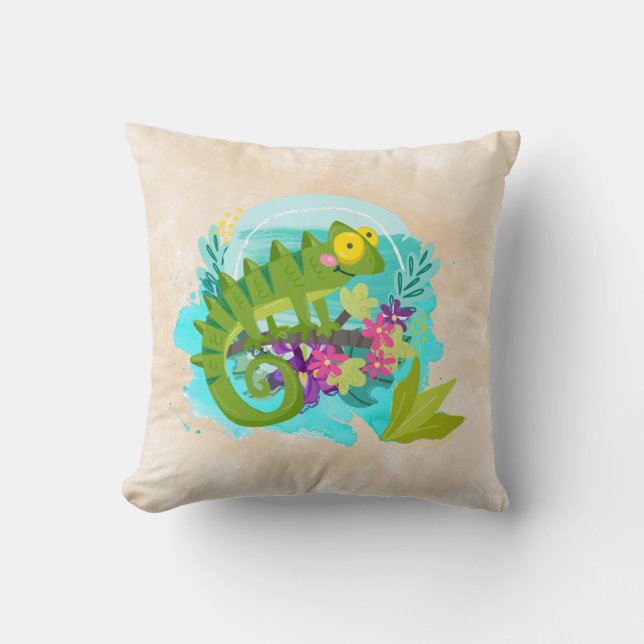 Tropical Lizard with Flowers Cushion (Front)