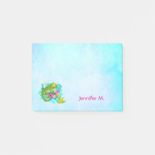 Tropical Lizard with Flowers On Turquoise Blue Post-it Notes
