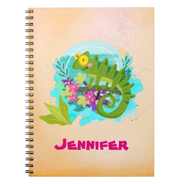 Tropical Lizard with Flowers Spiral Notebook (Front)