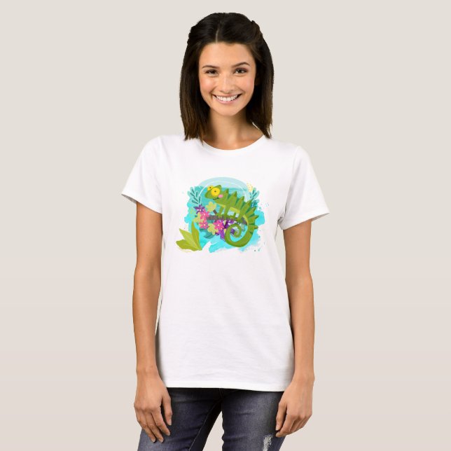 Tropical Lizard with Flowers T-Shirt (Front Full)