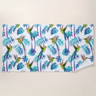 Tropical Long Tail Hummingbirds Beach Towel