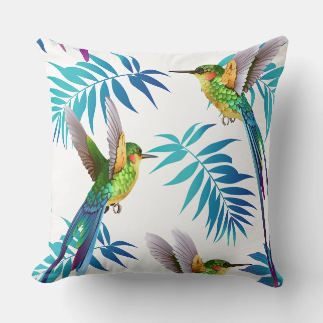 Tropical Long Tail Hummingbirds Cushion (Front)