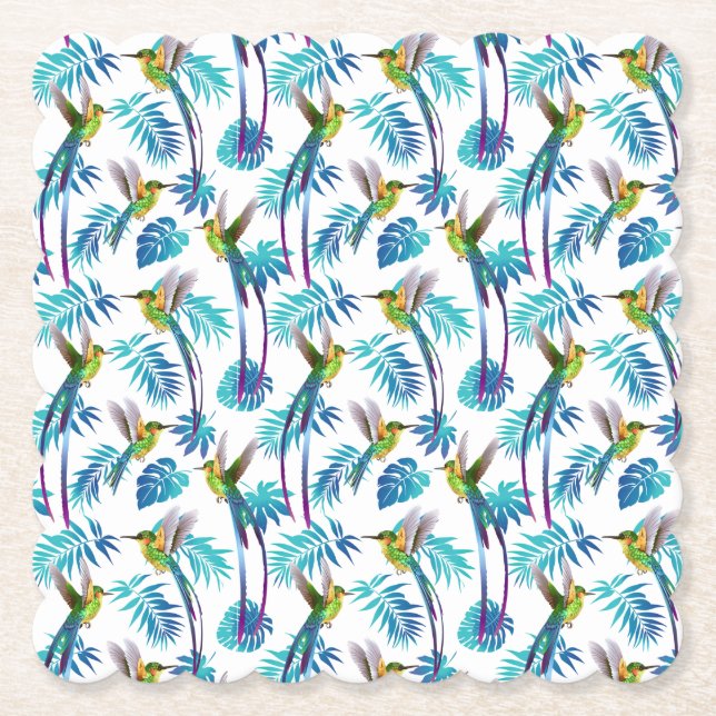 Tropical Long Tail Hummingbirds Paper Coaster (Front)