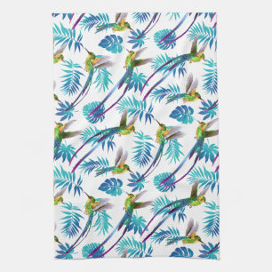 Tropical Long Tail Hummingbirds Tea Towel