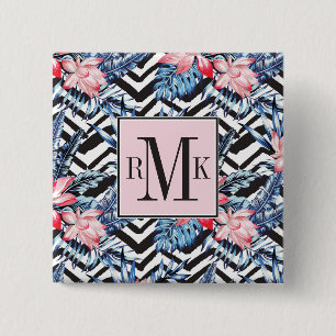 Tropical Lotus Flower Pattern 15 Cm Square Badge