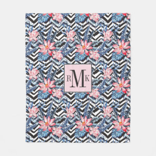 Tropical Lotus Flower Pattern Fleece Blanket