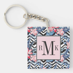 Tropical Lotus Flower Pattern Key Ring