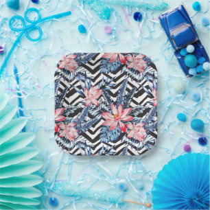 Tropical Lotus Flower Pattern Paper Plate