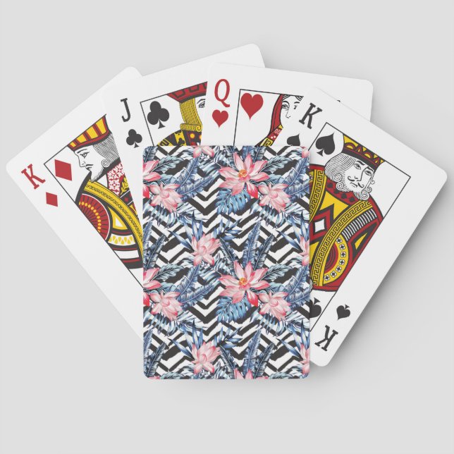 Tropical Lotus Flower Pattern Playing Cards (Back)