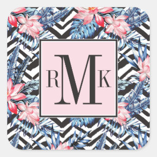 Tropical Lotus Flower Pattern Square Sticker