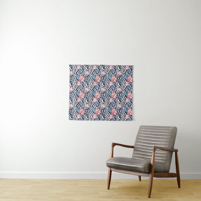 Tropical Lotus Flower Pattern Tapestry (In Situ (Horizontal))