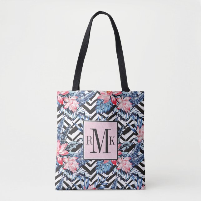 Tropical Lotus Flower Pattern Tote Bag (Front)