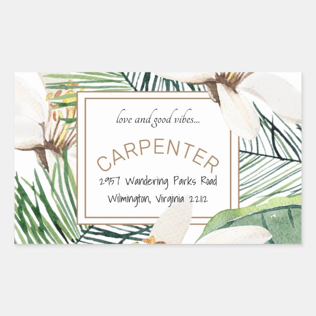 Tropical Love & Good Vibes Address Rectangular Sticker (Front)