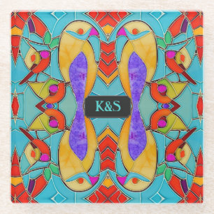 Tropical Lovebird Colourful Glass Tiles custom Coaster