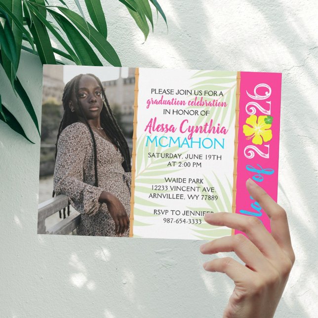 Tropical Luau 3 Photo Graduation Invitation (Tropical Luau Graduation 3 Photo Invitation. Available Printed with envelopes or Digital Download)