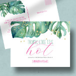 Tropical Luau 50th Birthday Party Budget Invitation Postcard<br><div class="desc">This tropical themed 50th birthday invitation postcard is perfect for your budget event. The design features original watercolor monstera palm leaves by Victoria Grigaliunas. The words "Tropic Like It's Hot" is set in trendy hand lettered script typography in shades of turquoise and pink. Personalise with the birthday girl's name and...</div>