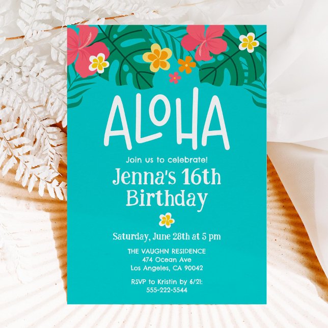 Tropical Luau Aloha 16th Birthday Invitation (Creator Uploaded)
