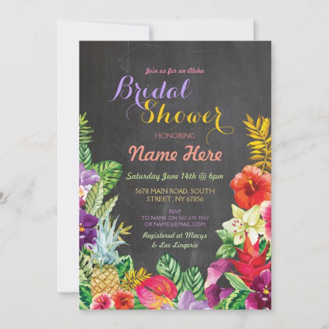 Tropical Luau Aloha Chalk Bridal Shower Dinner Invitation (Front)