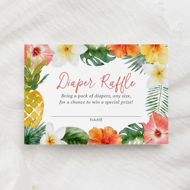 Tropical Luau Baby Shower Diaper Raffle Ticket Enclosure Card (Creator Uploaded)