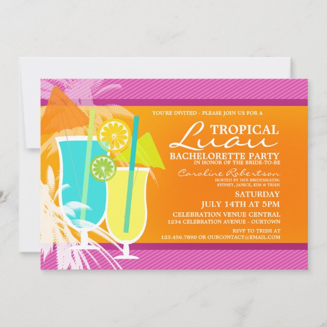 Tropical Luau Bachelorette Party Invitations (Front)