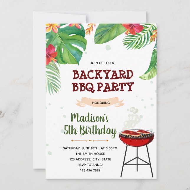 Tropical luau bbq theme invitation (Front)
