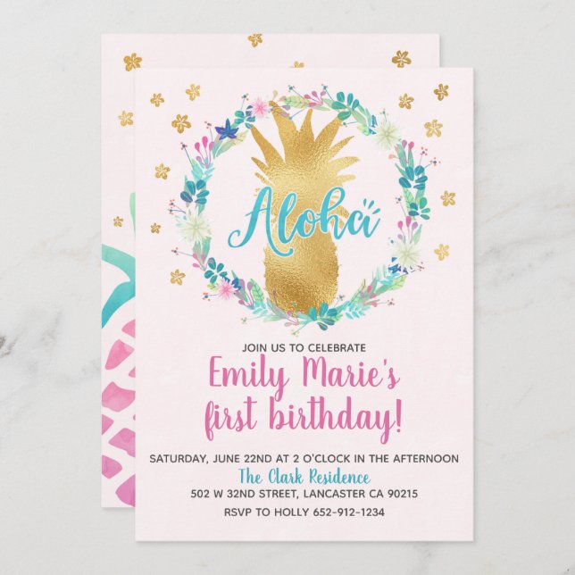 Tropical Luau Birthday Invitation or Any Event (Front/Back)