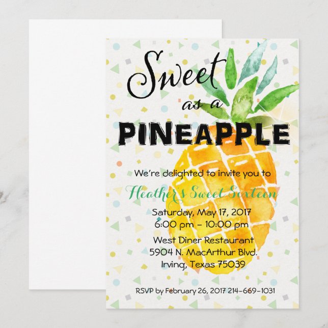 Tropical Luau Birthday Invitation Pineapple (Front/Back)
