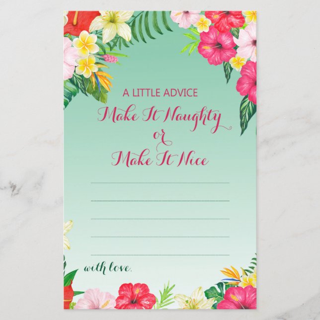 Tropical Luau Bridal Shower Game PRINTED (Front)