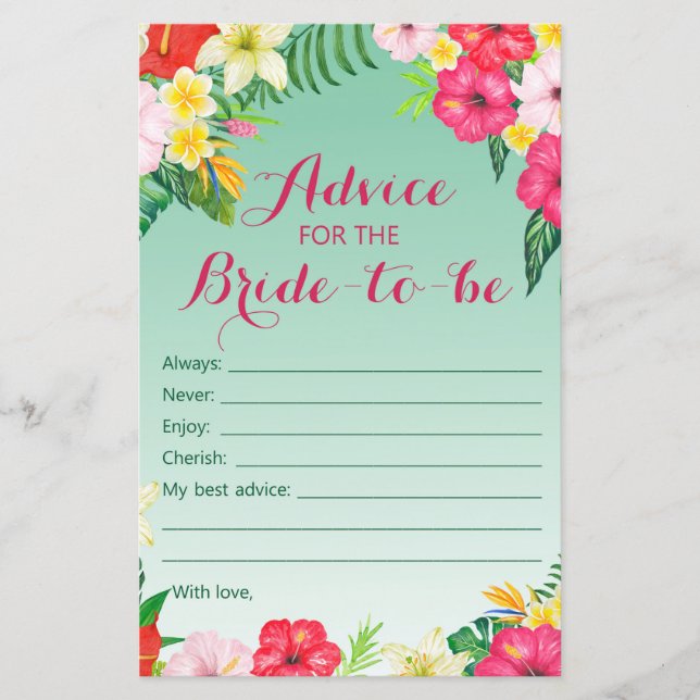 Tropical Luau Bridal Shower Game PRINTED (Front)
