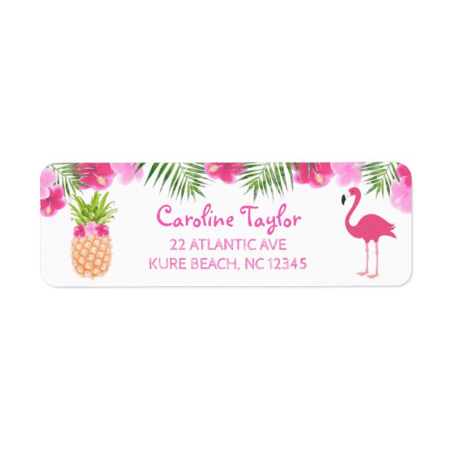 Tropical Luau Floral PIneapple Flamingo Birthday (Front)