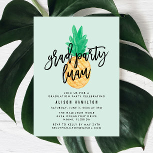 Tropical Luau Graduation Party Invitation in Mint