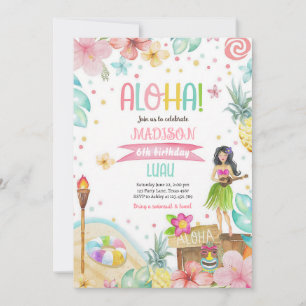 Tropical Luau Hawaiian Birthday Pool Party Invitation