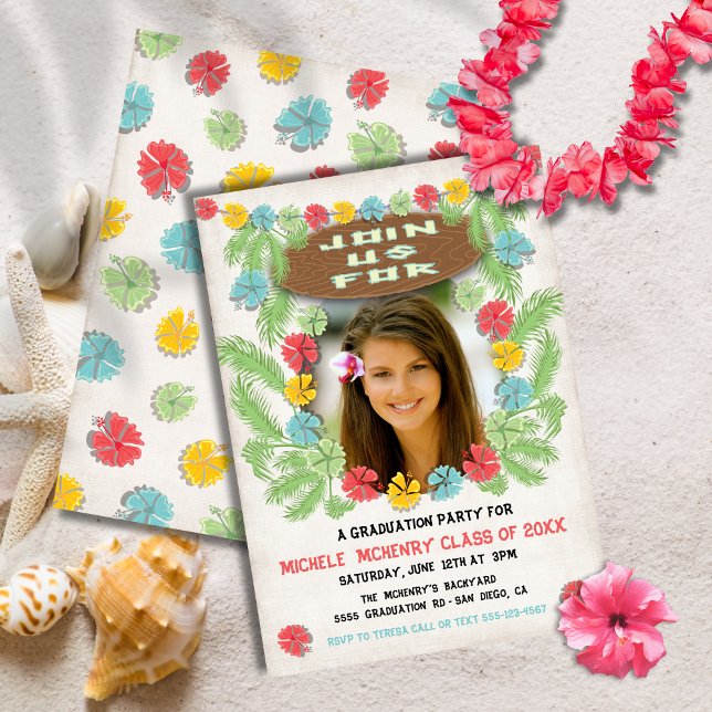 Tropical luau Hawiian Graduation Invitation (Creator Uploaded)