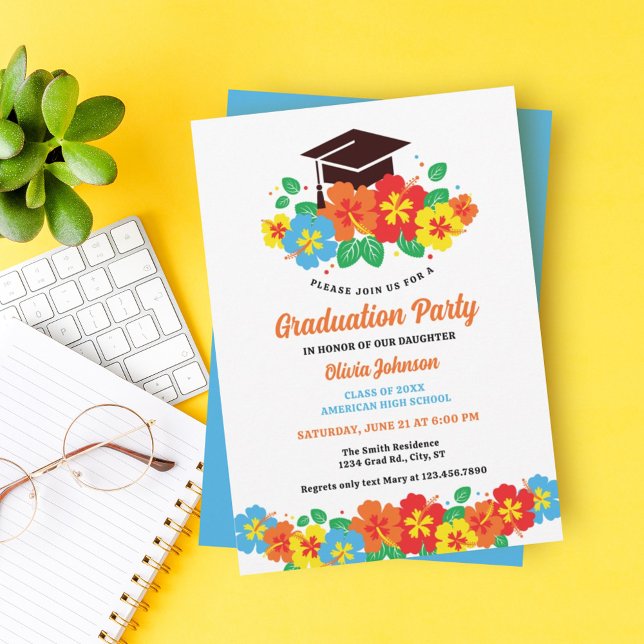 Tropical Luau Hibiscus Graduation Invitation (Creator Uploaded)