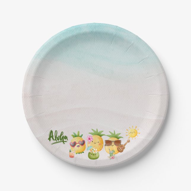 Tropical Luau Pineapple Beach Birthday Paper Plate (Front)