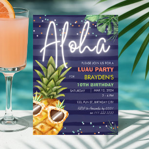 Tropical Luau Pineapple Beach Boy Blue Birthday  Invitation