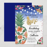 Tropical Luau Pineapple Light Glitter 1st Birthday